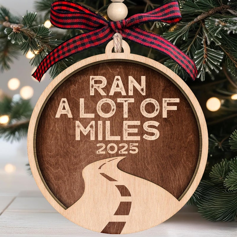 MAPDTWO Running Ornament - Gifts for Runners - Running Ornaments, Runner Ornaments for Christmas Tree - Marathon Runner Gifts for Women, Men, Runners - Wood Ran A Lot of Miles Run Ornament 2025 - Image 1
